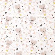 Tissu Coton Souris Danseuse Blanc Et Rose